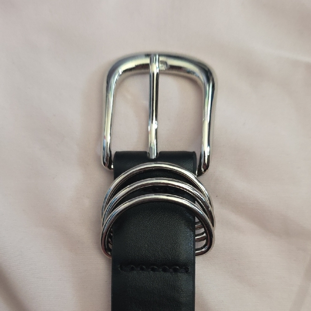 Women's Black Leather Belt with Silver Buckle By Jasgood, NWT - Picture 8 of 14
